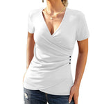 Zeagoo Women Wrap Tops Short Sleeve Ribbed Deep V Neck Sexy Wrap Shirt