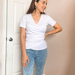 Zeagoo Women Wrap Tops Short Sleeve Ribbed Deep V Neck Sexy Wrap Shirt