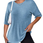 Zeagoo Ribbed Knit Short Sleeve Casual Tunic Tops