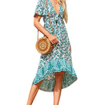 Zeagoo Women's Bohemian Floral Tie Front V Neck Midi Dresses