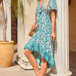 Zeagoo Women's Bohemian Floral Tie Front V Neck Midi Dresses