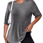 Zeagoo Ribbed Knit Short Sleeve Casual Tunic Tops
