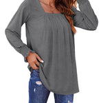 Zeagoo Long Sleeve Shirts Square Neck Pleated Tunic Tops