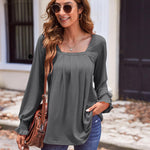 Zeagoo Long Sleeve Shirts Square Neck Pleated Tunic Tops