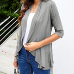 Zeagoo Women's 3/4 Sleeve Draped Ruffles Cardigan