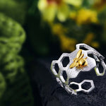 Adjustable 18K Gold Plated Honeycomb Ring