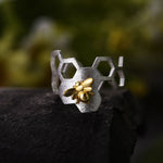 Adjustable 18K Gold Plated Honeycomb Ring