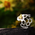 Adjustable 18K Gold Plated Honeycomb Ring