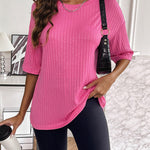 Zeagoo Ribbed Knit Short Sleeve Casual Tunic Tops