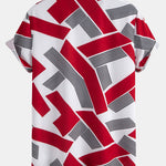 Color Block Geometry Print Button Up Shirt & Man Mid Length Drawstring Swim Shorts