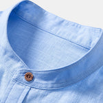 Short Sleeve Linen Look Stand Collar Shirt