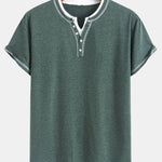 2-in-1 Notched Collar Contrast Stitching T-Shirt
