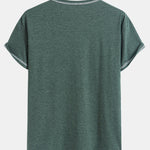 2-in-1 Notched Collar Contrast Stitching T-Shirt