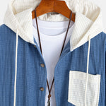Long Sleeved Waffle Corduroy Contrast Hooded Shirt