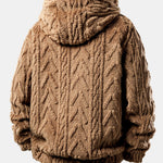 Geometric Jacquard Teddy Fleece Zip Up Hoodie