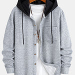 Contrast Waffle Hooded Shirt & Drawstring Waffle Jogger Pants
