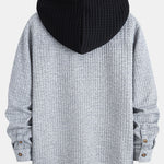 Contrast Waffle Hooded Shirt & Drawstring Waffle Jogger Pants