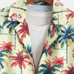 Relax Fit Flamingo  Tropical Palm Tree Print Button Up Shirt & Swim Short