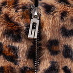 Faux Fur Leopard Zip Up Hooded Coat