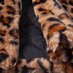 Faux Fur Leopard Zip Up Hooded Coat
