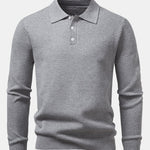 Long Sleeve Pineapple Textured Knit Polo Shirt
