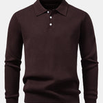 Long Sleeve Pineapple Textured Knit Polo Shirt