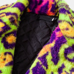 Faux Fur Colorful Leopard Notch Lapel Overcoat