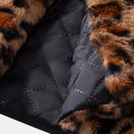 Faux Fur Leopard Notch Lapel Overcoat