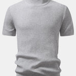 Ribbed Mock Neck Knit T-Shirt