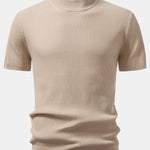 Ribbed Mock Neck Knitted Sweater T-Shirt