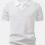 Textured Crochet V Neck Polo Shirt