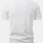 Textured Crochet V Neck Polo Shirt