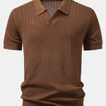 Textured Crochet V Neck Polo Shirt