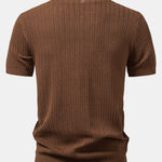 Textured Crochet V Neck Polo Shirt