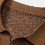 Textured Crochet V Neck Polo Shirt