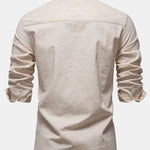 Long Sleeve Linen Cotton Blend Shirt With Pocket