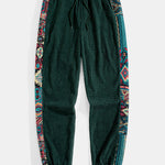 Ethnic Geometric Jacquard Patchwork Corduroy Pants