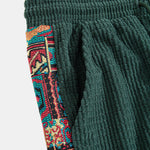Ethnic Geometric Jacquard Patchwork Corduroy Pants
