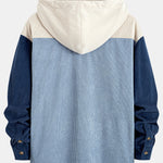 Relax Fit Corduroy Patchwork Hooded Shirt With Pockets