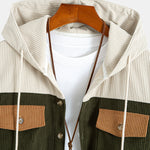 Relax Fit Corduroy Patchwork Hooded Shirt With Pockets & Straight Leg Corduroy Pants