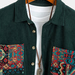 Ethnic Geometric Jacquard Patchwork Corduroy Shirt & Straight Leg Corduroy Pants