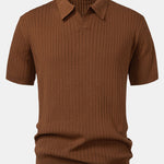 Stripe V Neck Knit Polo Shirt