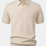 Wave Jacquard Knit V Neck Polo Shirt & Straight Leg Ribbed Pants