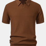 Wave Jacquard Knit V Neck Polo Shirt & Straight Leg Ribbed Pants