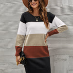 Zeagoo Women's Color Block Round Neck Knitted Dress