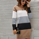 Zeagoo Women's Color Block Round Neck Knitted Dress