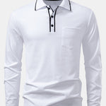 Long Sleeved Contrast Polo Shirt With Pocket