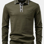 Long Sleeved Contrast Polo Shirt With Pocket