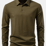 Solid Long Sleeve Cotton Polo Shirt