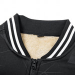 Teddy Lined Geometric Print Baseball Jacket